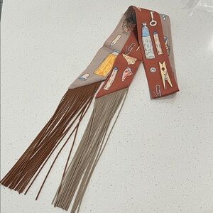 Brown and Tan Patterned twilly with Fringe